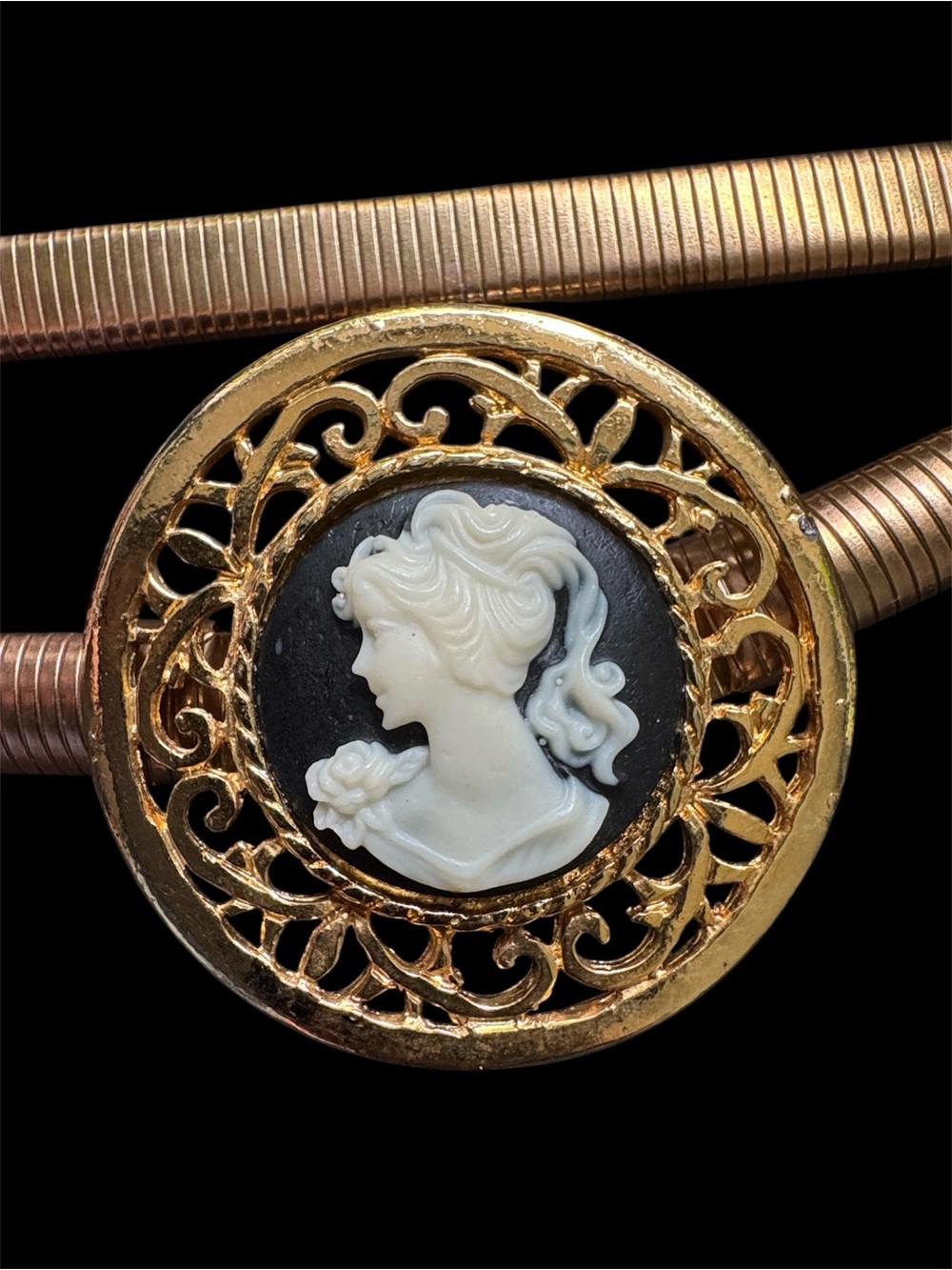 Vintage Cameo Gold Stretch Snake Belt